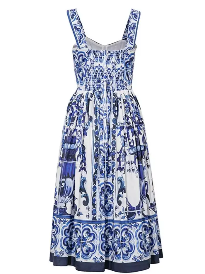Robe longue d'été JAMERARY à imprimé floral en porcelaine bleue et blanche pour femmes Bretelles Fer
