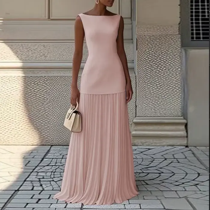 Modigirl 2025 soirée bal Maxi robes pour femme été élégant sans manches plissé gaze Cocktail fête