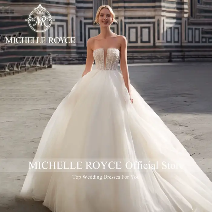 Michelle Royce-Robe de mariée en organza avec appliques chérie