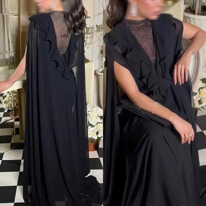 Robe de soirée en mousseline de soie noire, personnalisée, de haute qualité, élégante, gracieuse, co