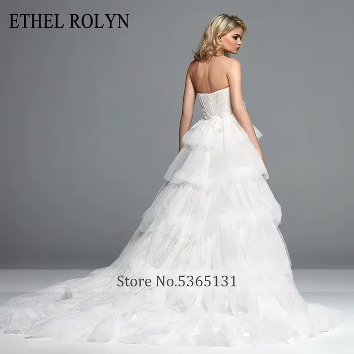 Robe De mariée trapèze en dentelle à volants