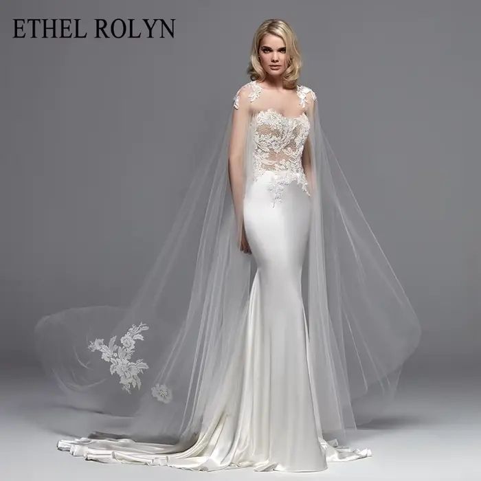 Robe De mariée sirène en Satin doux et dentelle