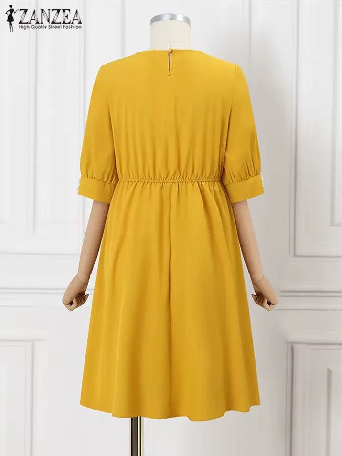 Robe d'été ZANZEA en polyester décontractée avec volants pour femmes, occasionnelle et quotidienne, couleurs jaune, rose, vert armée, taille S à XXXL