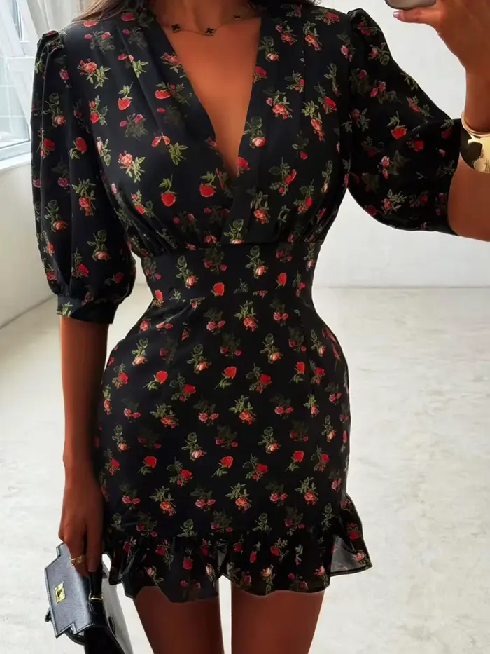 Robe d'été décontractée pour femme à taille haute, style bohème, mini-robe de plage à volants, impri