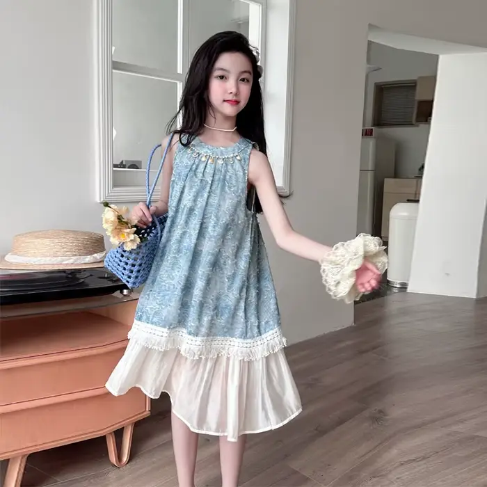 Robe élégante en tissu Jacquard bleu pour filles, vêtements de plage d'été bohème, Vintage, Double c