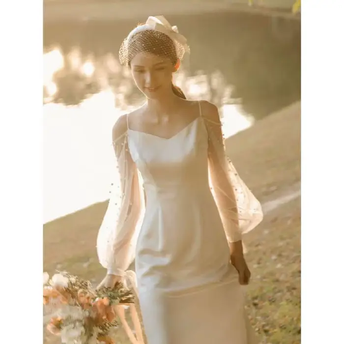 Robe de mariée légère française en Satin