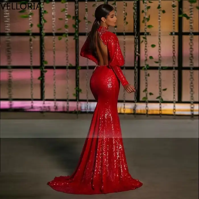 Robe de soirée rouge brillante pour femme