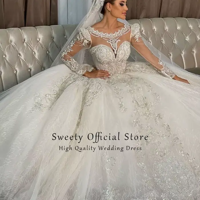 Robe De mariée De luxe dentelle brodée sur filet perles