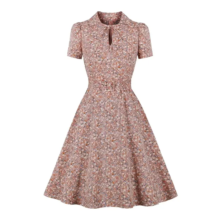 Robe évasée rétro à fleurs multicolores pour femmes
