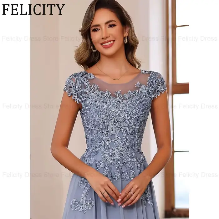 Robe de cérémonie élégante personnalisée Felicity en mousseline de soie pour mère de la mariée, coupe trapèze, col rond, appliques, robe de soirée pour invités de mariage occasions spéciales