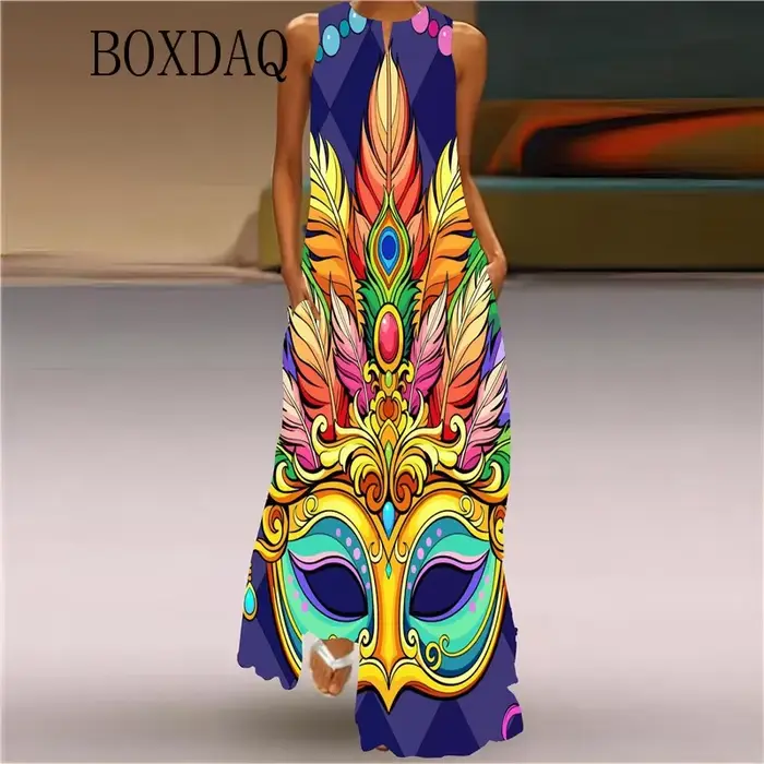 Robe Longue Décontractée à Imprimé pour Femme