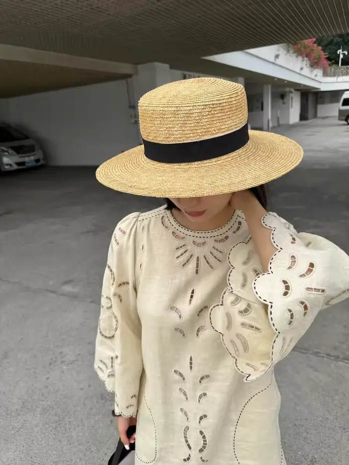 Robe midi brodée à découpes à la française en coton et lin pour femmes junior, tenue de bureau élégante, occasions spéciales
