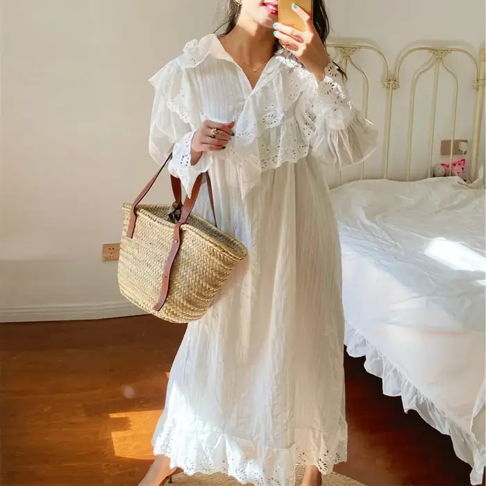 Robe à volants évasée à manches longues pour femmes