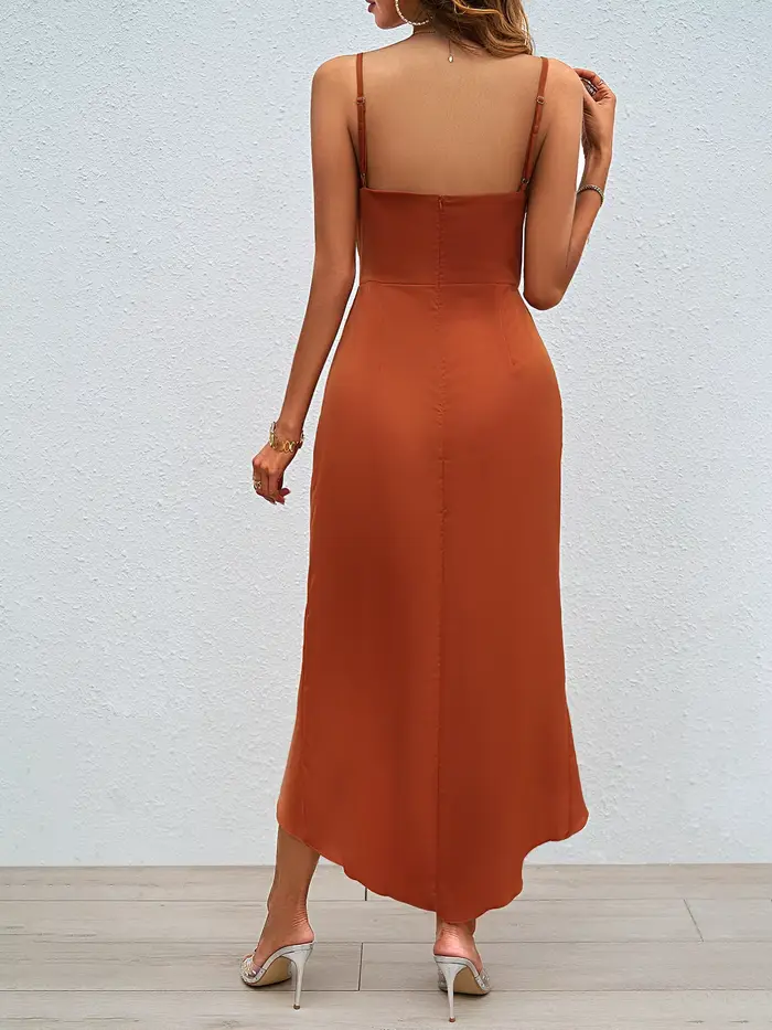 Robe de cocktail en fibre de satin avec décolleté en V, sans manches, pour femmes de tous les âges, idéale pour les soirées de gala, mariages et autres événements spéciaux