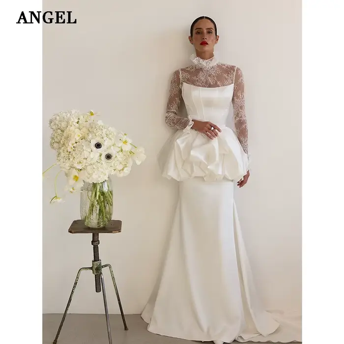 Robes de mariée sirène élégantes ANGEL 2026, 2 pièces, en dentelle et satin ivoire, sexy, sur mesure