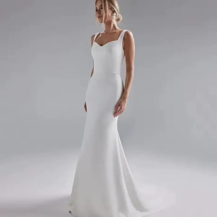 Robes de mariée sirène Vintage personnalisées, robe de mariée civile Simple, dos nu, boutons, robe d