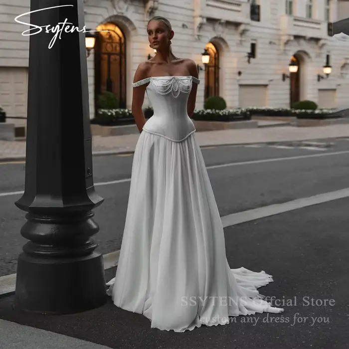 SSYTENS Robes de mariée princesse charmantes pour femmes, robe de mariée en mousseline de soie sans 