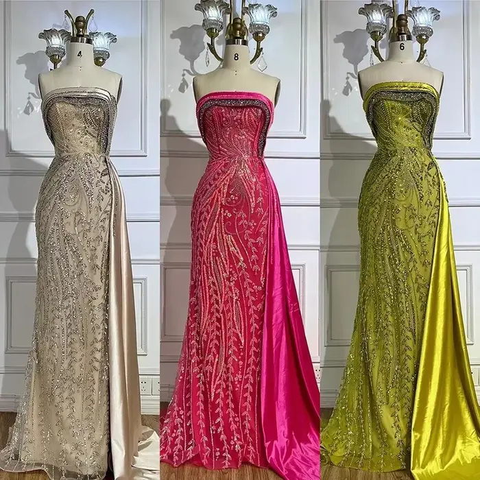 Robe Sirène en Satin Nu, Perles, Luxe et Train de Cour Personnalisée pour Femmes Occasions Spéciales