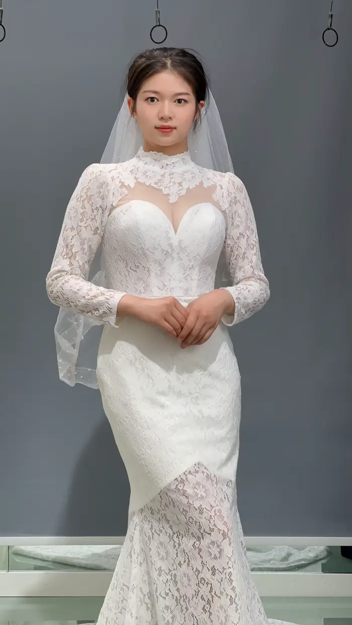 Kisswhite-Robes de mariée sirène en dentelle à col roulé