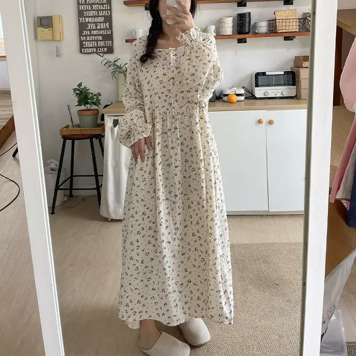 Mousseline 100% coton gaze pour les femmes robe à manches longues bout