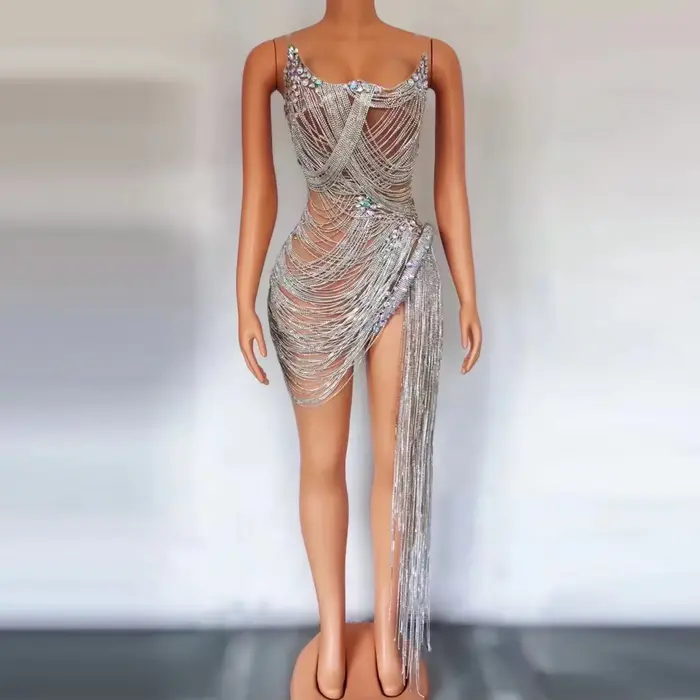 Robe de soirée de mariage sexy en strass, Costumes de scène à la mode pour femmes