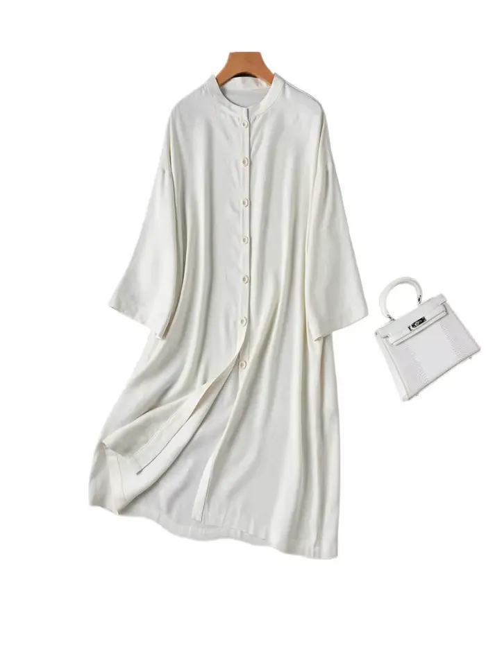 Tcyeek Robe 100% Soie de Mûrier Véritable pour Femme, Robe Chemise Élégante à Taille Ample, Vêtement