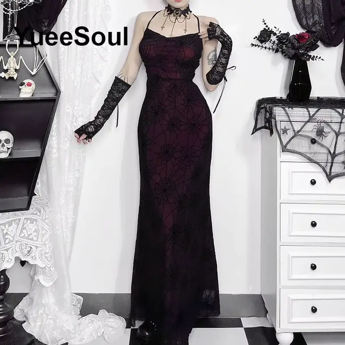 Robe Gothique Femme Sans Manches Dentelle Noire Moulante Mini Robes 2026 Y2K Grunge Punk Harajuku Lolita Fairy Core Vêtements d'Halloween