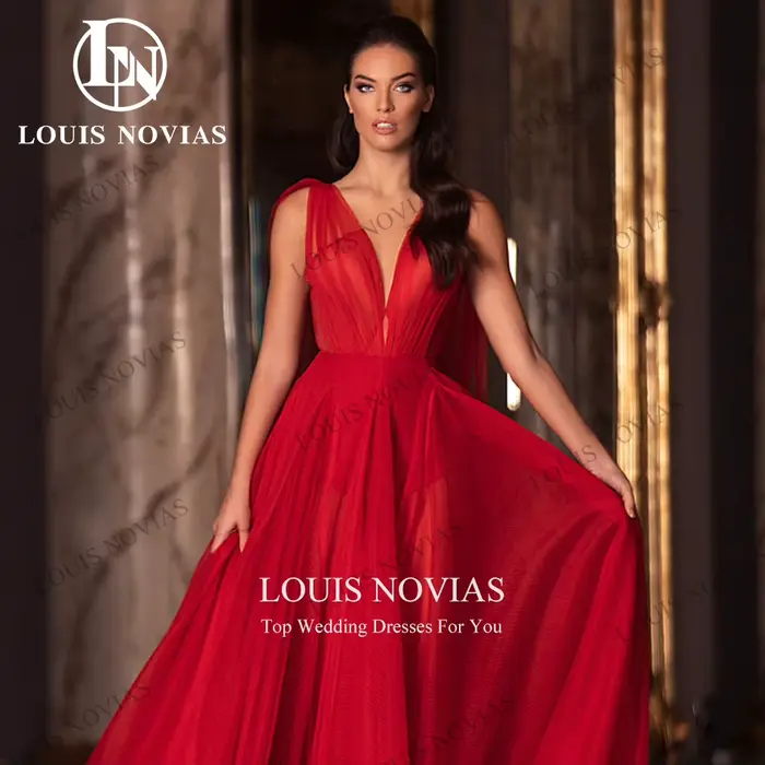 Robe de soirée rouge élégante en microfibre et LYCRA pour femmes, col en V profond, rubans dos nu, longueur au sol, pour cocktail et événements spéciaux