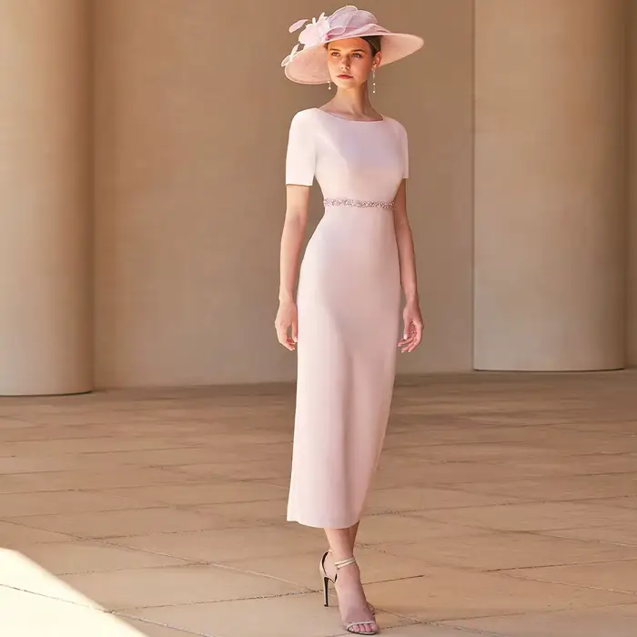 Robe de mère de la mariée rose pâle pour mariage, gaine/colonne simple, robe d'invité de mariage, qu