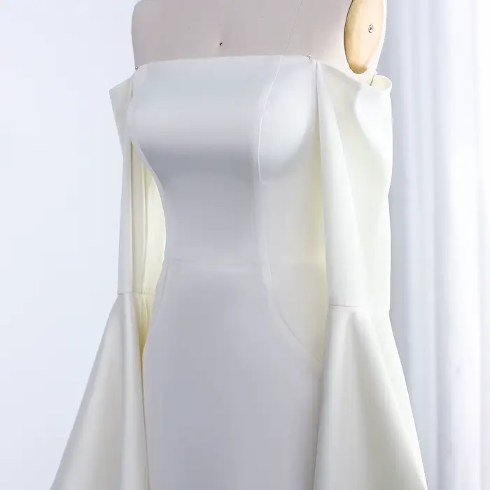 Robe Sharon Said SF050 dénudée élégante pour femmes soirée officielle mariage satiné polyester simple sirène avec manches évasées