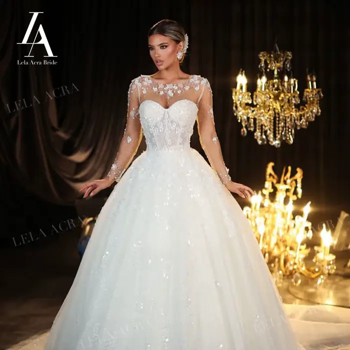 Magnifique robe de mariée 2 en 1 2026 Appliques fleurs 3D a-ligne princesse