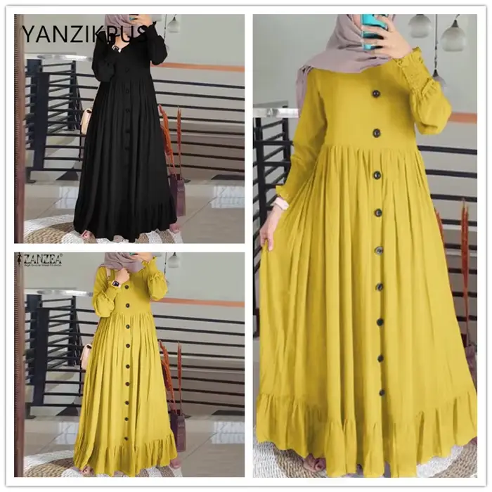 Robe rétro ample à volants et col rond en polyester pour femmes, mode luxueuse musulmane, occasions spéciales printemps automne