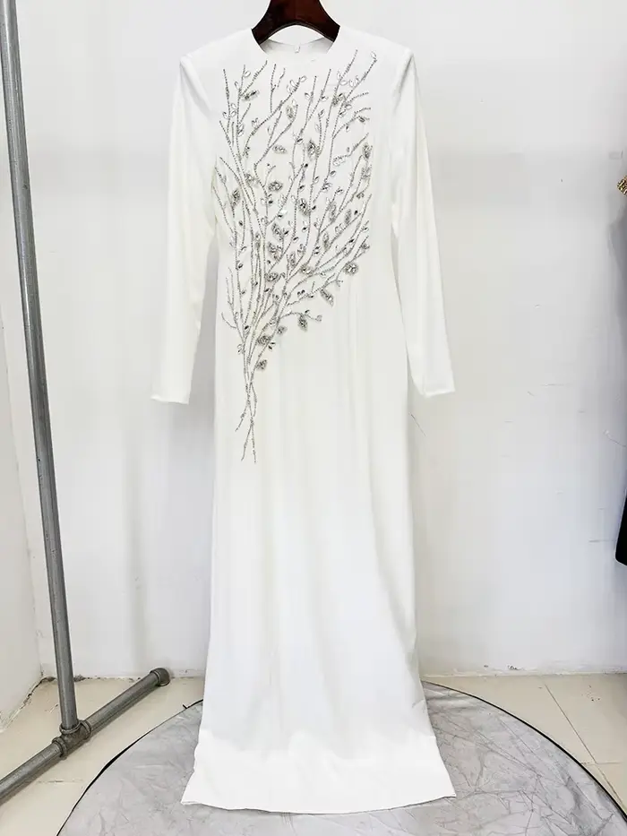 Robe de soirée formelle O'DRESSY en polyester et coton ornée de perles pour femmes, styles formels, occasions spéciales