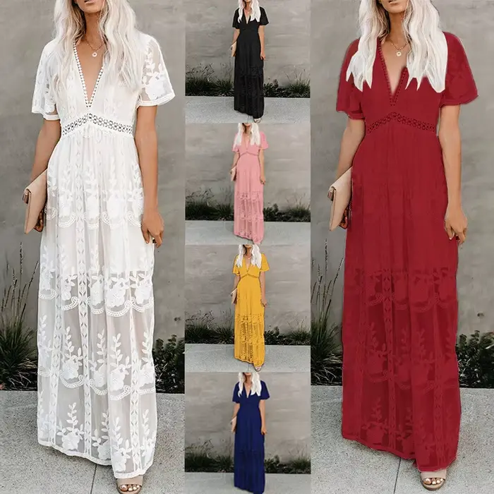 Robe longue en dentelle pour femmes