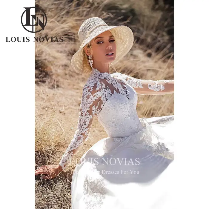 Modiis-Robe de mariée A-Line à manches longues et col rond