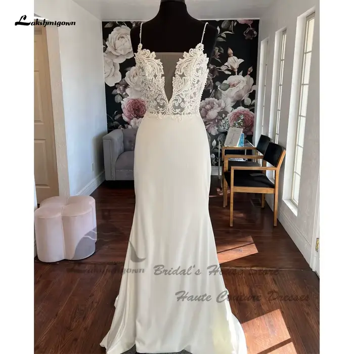 Yanshmigown-Robe de mariée en dentelle style sirène vintage pour femme