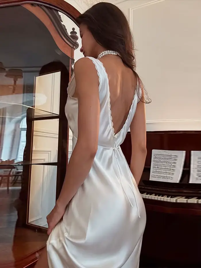 Robe longue en dentelle pour femmes, Sexy, col en v, sans manches, dos nu, drapée, ligne a, été, élégante, nouvelles robes de soirée, 2025