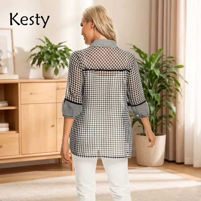 Robe chemise à carreaux vichy noire et blanche décontractée pour femmes grandes tailles printemps automne occassions décontractées