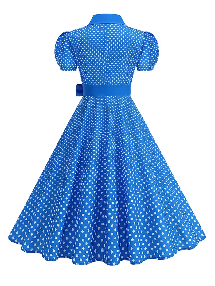 Robe à pois élégante avec ceinture à nœud pour femmes, coupe régulière, longueur mi-longue, imprimé rétro tendance, printemps/été