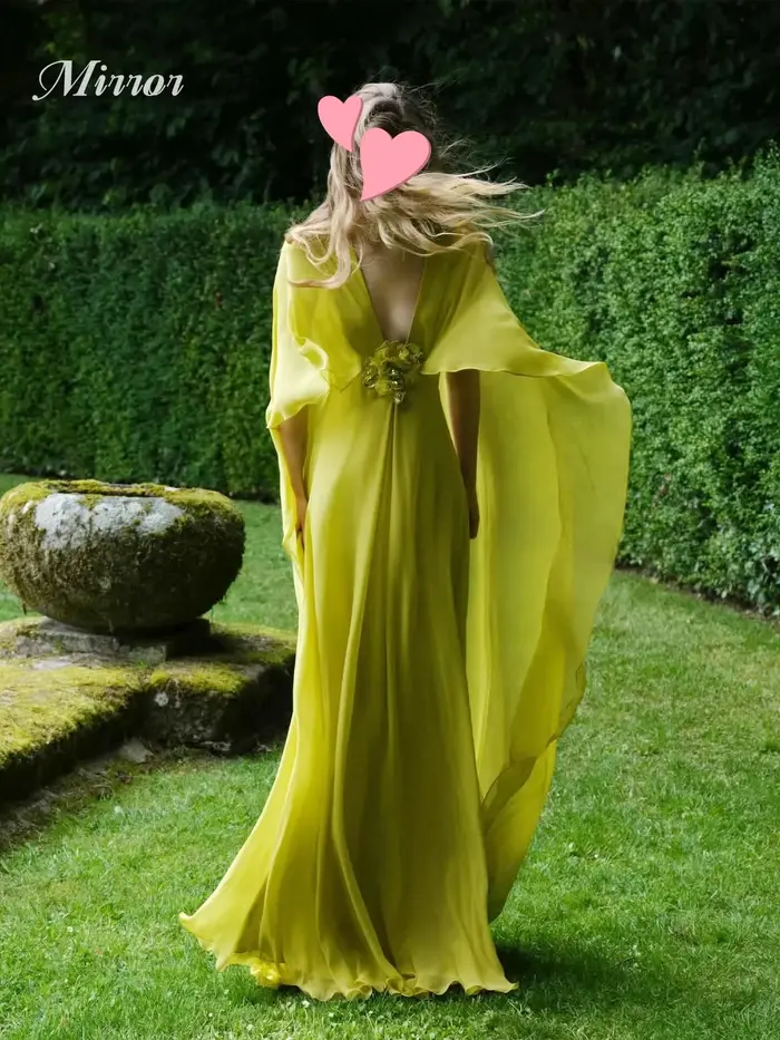 Robe de soirée élégante vintage en mousseline de soie verte à fleurs