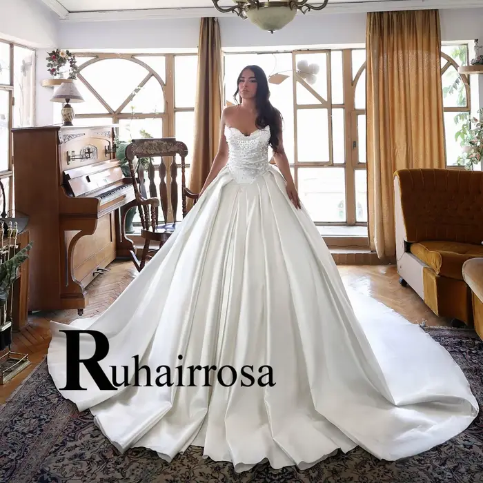 Robe de mariée Ruhair Rosa moderne a-ligne perles strass dos à lacets pour femmes blanche ivoire champagne occasions spéciales mariage