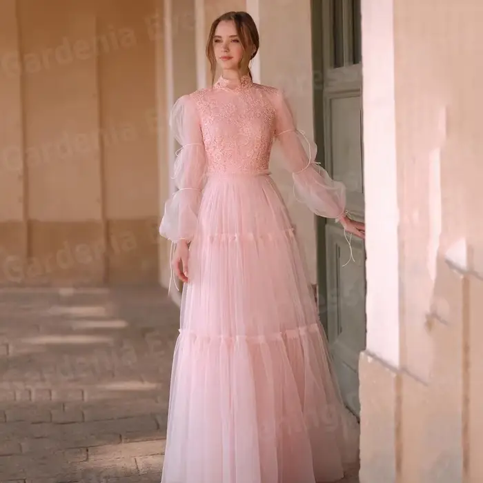Robe De soirée trapèze élégante pour femmes, col haut, robes De bal, avec des Appliques personnalisé