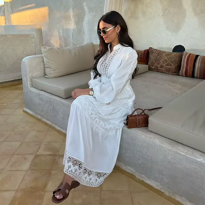 Robe longue ajourée en dentelle pour femmes, sans manches, drapée, ample, élégante, robes de soirée,