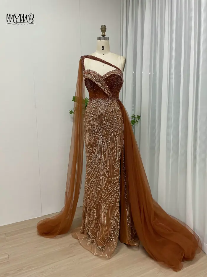 MYMB Orange magnifique haute fente sirène dubaï robes d'invité de mariage pour les femmes fête de lu