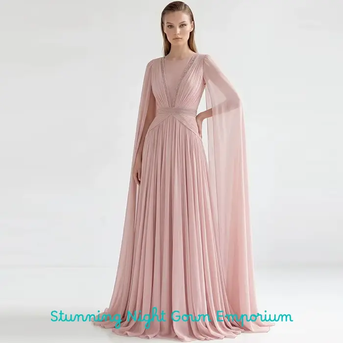 Robe de soirée classique en mousseline à col en V
