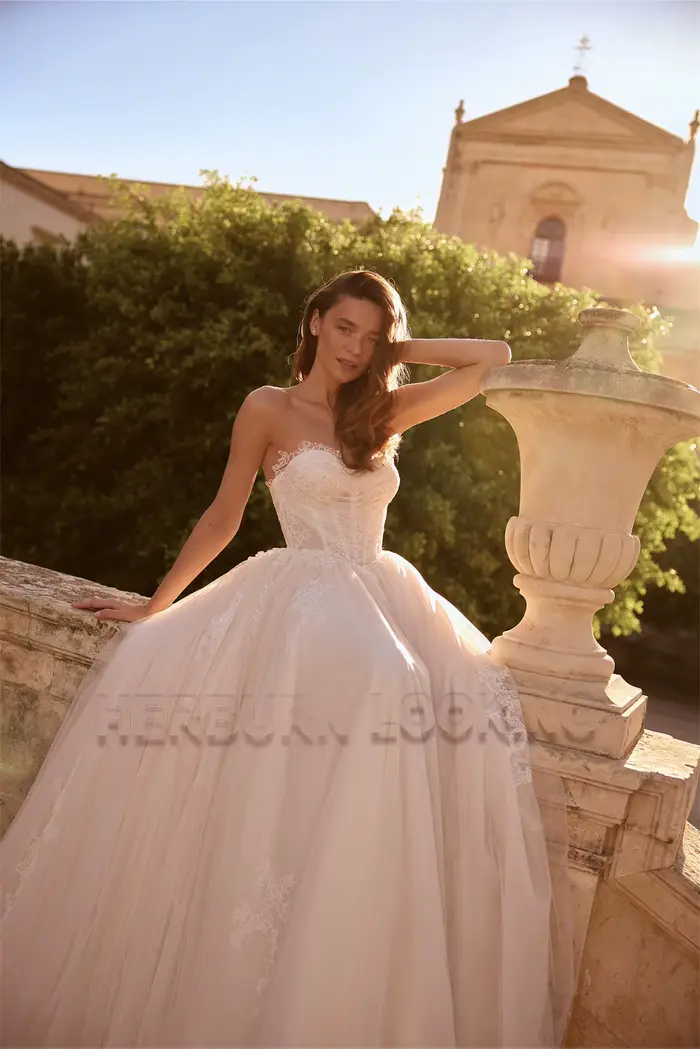 Robe de mariée élégante HERBURN coupe trapèze pour femme, avec corset en dentelle, dos plissé, fermeture éclair, robes de fiançailles, Vestidos De Novia personnalisables