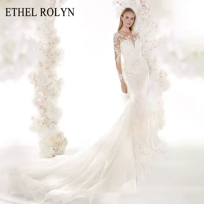 ETHEL ROLYN romantique sirène robes De mariée à manches longues Sexy chérie brillant Illusion robes 