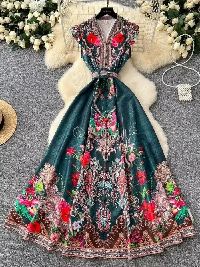 Robe longue à imprimé floral pour femmes