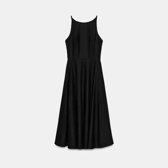 Robe midi noire chic sans manches coupe trapèze classique pour femme élégante décontractée et tendance été bureau