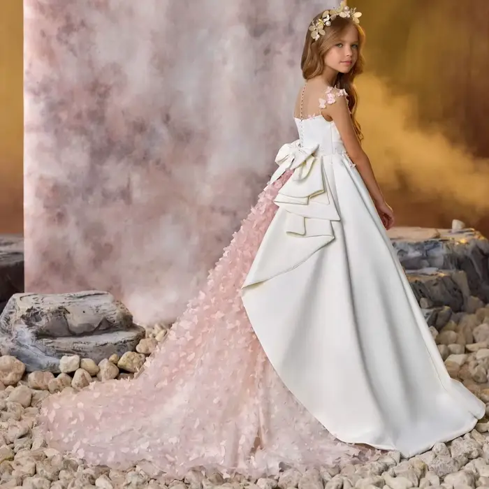 Robe à fleurs blanches élégante pour filles premier communion mariage anniversaire occaions spéciales demoiselle d'honneur tulle perles cristal volants